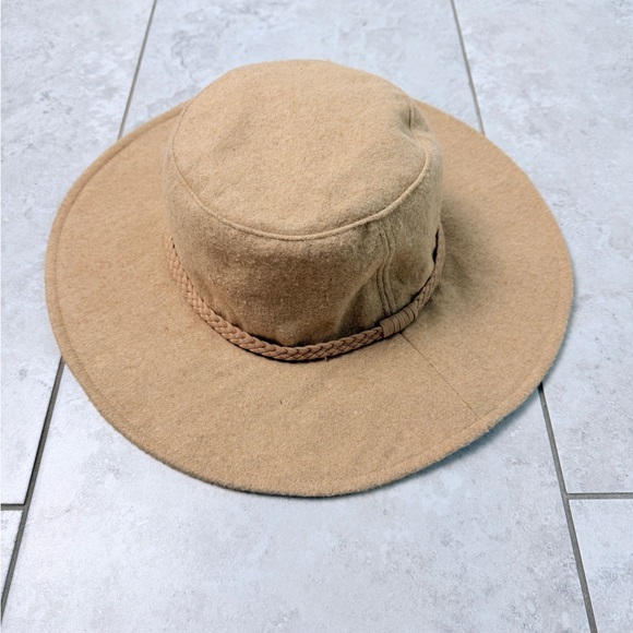 ASN Wide Brim Tan Felt Hat Boho Western Rancher Festival Hat Womens One Size